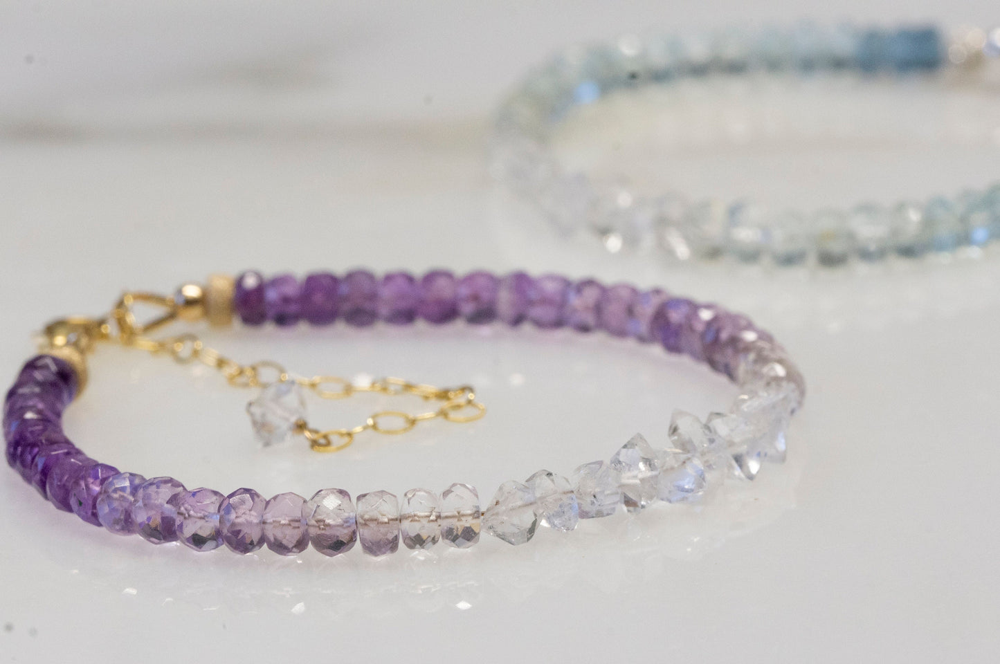 Ombre amethyst and Herkimer diamond bracelet