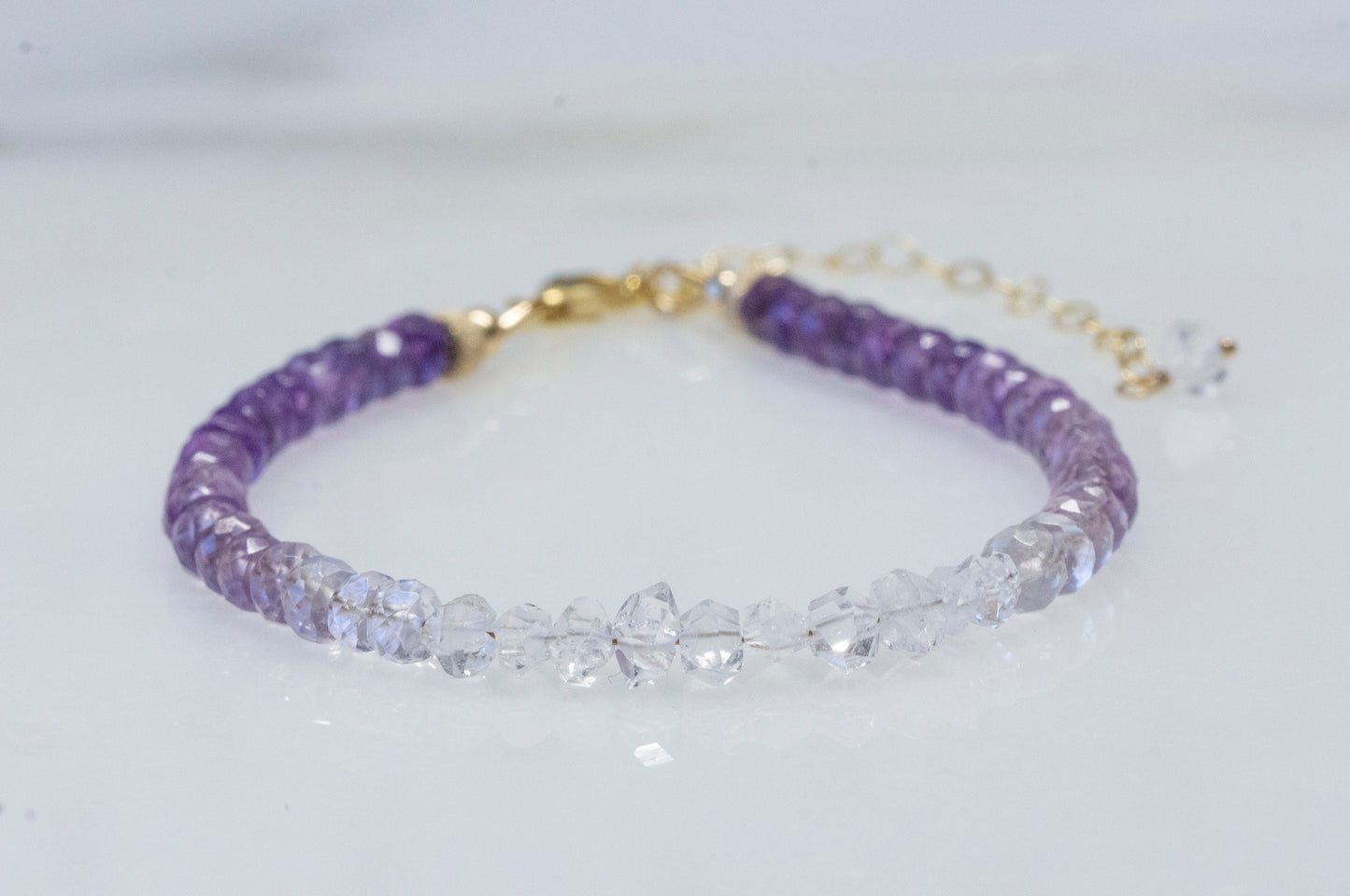 Ombre amethyst and Herkimer diamond bracelet