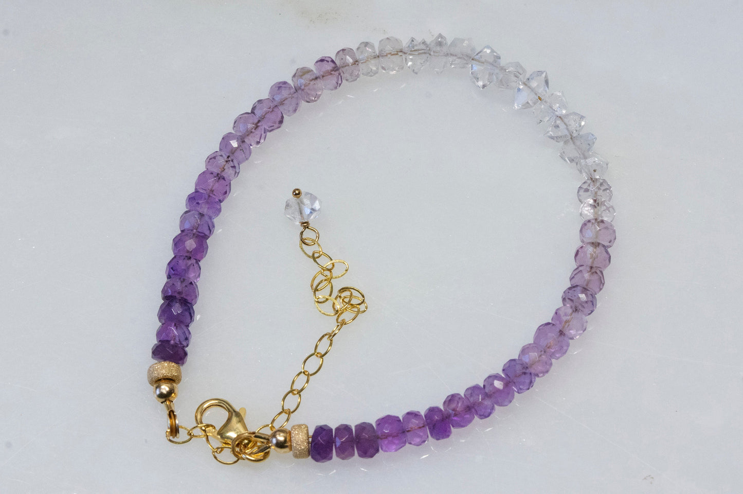 Ombre amethyst and Herkimer diamond bracelet