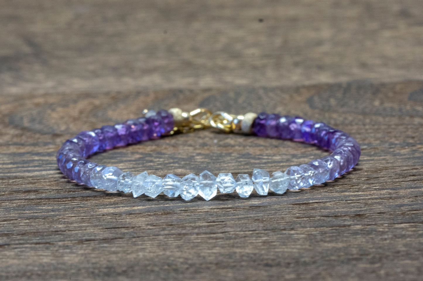 Ombre amethyst and Herkimer diamond bracelet