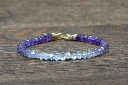 Ombre amethyst and Herkimer diamond bracelet