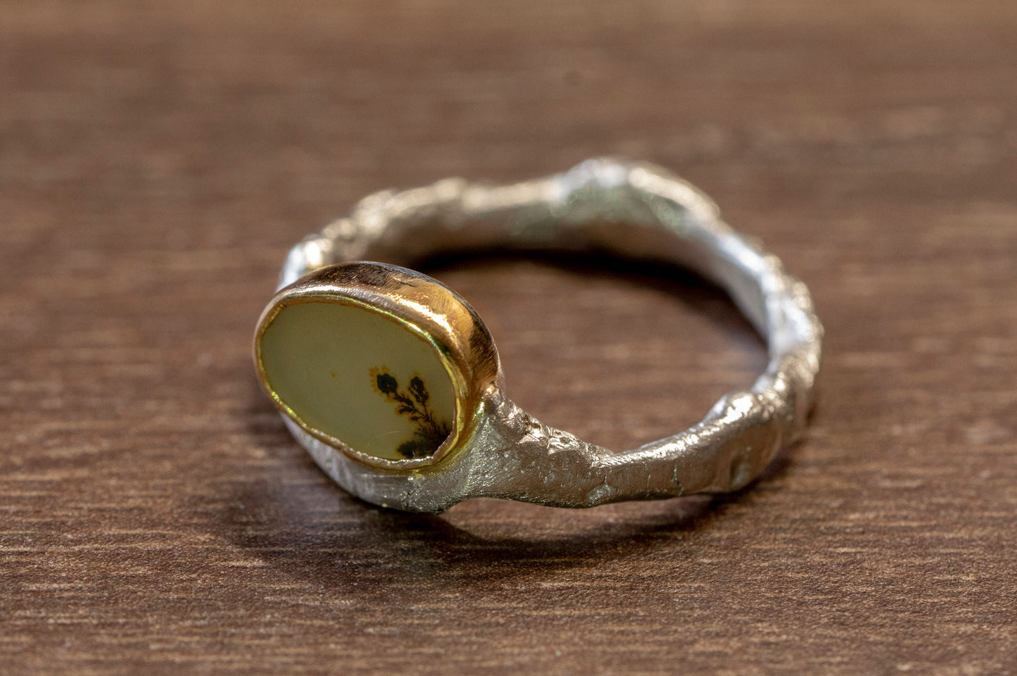 Dendritic agate twig shank ring