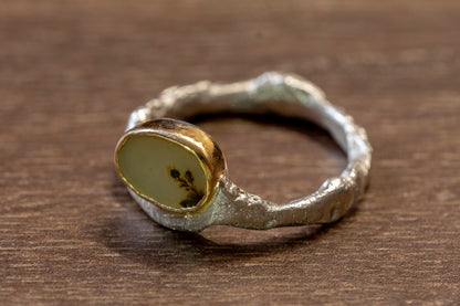 Dendritic agate twig shank ring