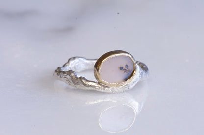 Dendritic agate twig shank ring