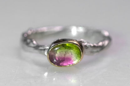 watermelon tourmaline twig textured ring