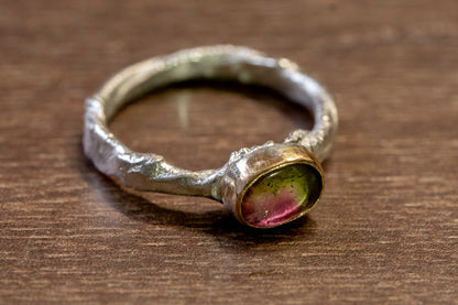 watermelon tourmaline twig textured ring