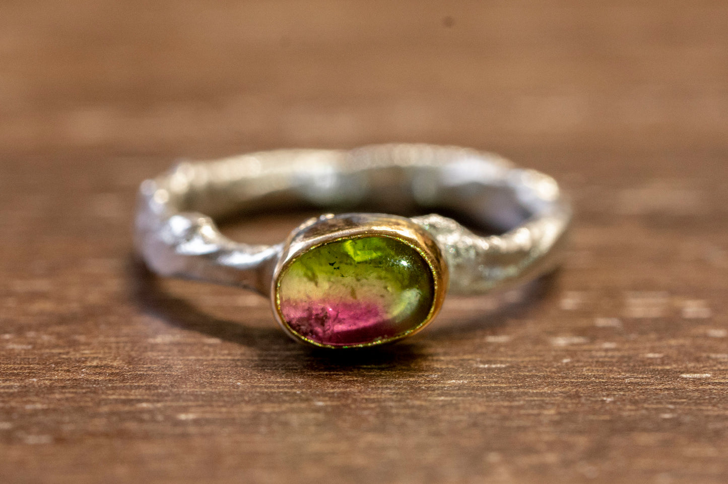 watermelon tourmaline twig textured ring