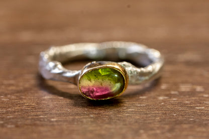 watermelon tourmaline twig textured ring