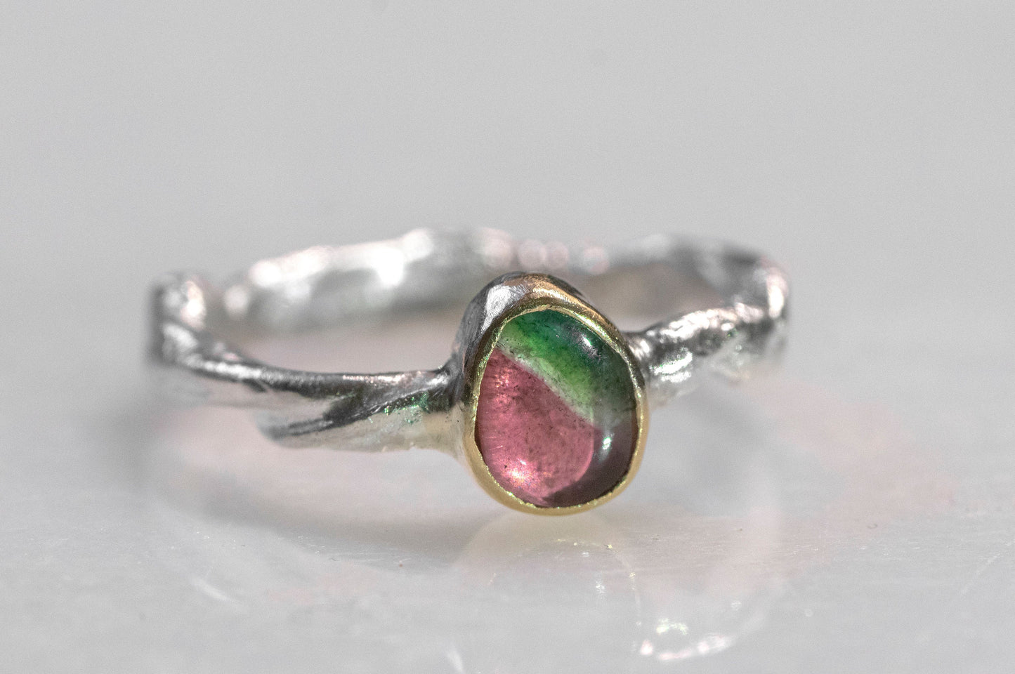 watermelon tourmaline twig texture ring