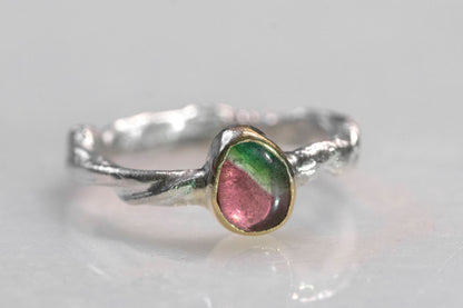 watermelon tourmaline twig texture ring