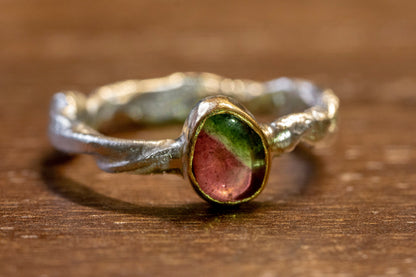 watermelon tourmaline twig texture ring