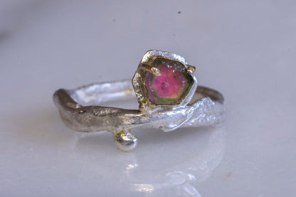 watermelon tourmaline twig ring