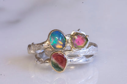 watermelon tourmaline twig ring