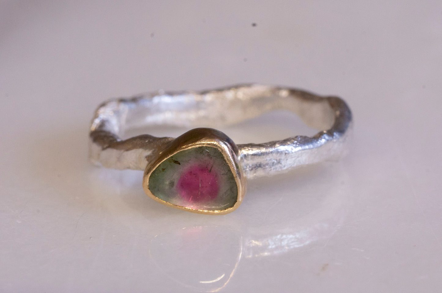 watermelon tourmaline twig textured ring