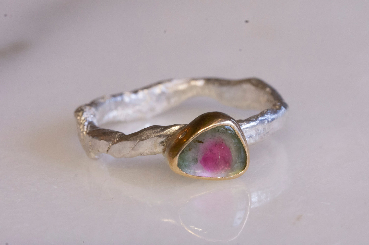 watermelon tourmaline twig textured ring