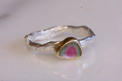 watermelon tourmaline twig textured ring