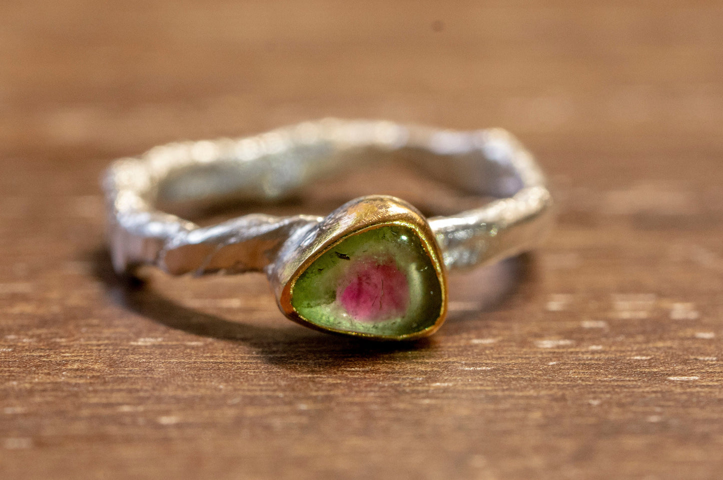 watermelon tourmaline twig textured ring