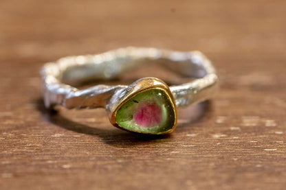 watermelon tourmaline twig textured ring