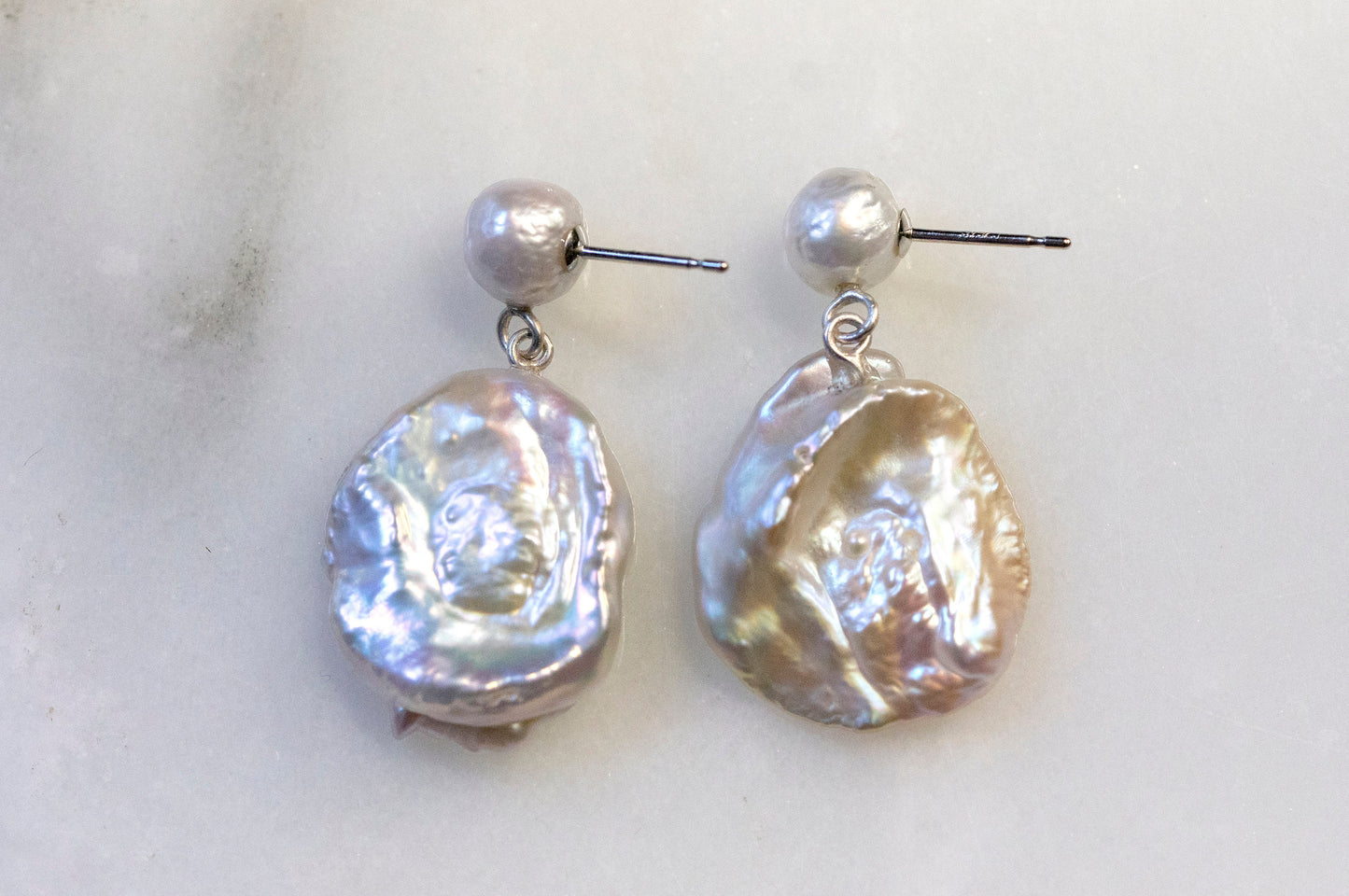 Baroque petal pearl silver earrings