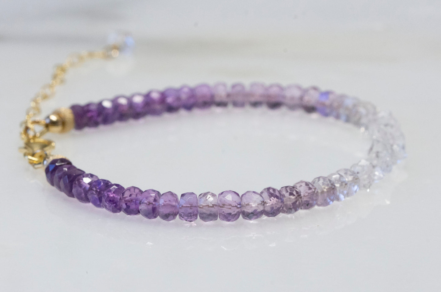 Ombre amethyst and Herkimer diamond bracelet