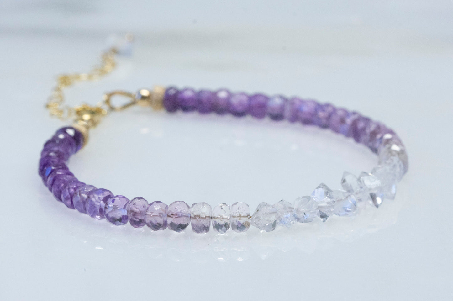 Ombre amethyst and Herkimer diamond bracelet