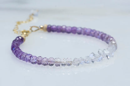 Ombre amethyst and Herkimer diamond bracelet