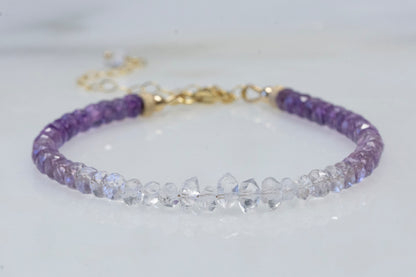 Ombre amethyst and Herkimer diamond bracelet