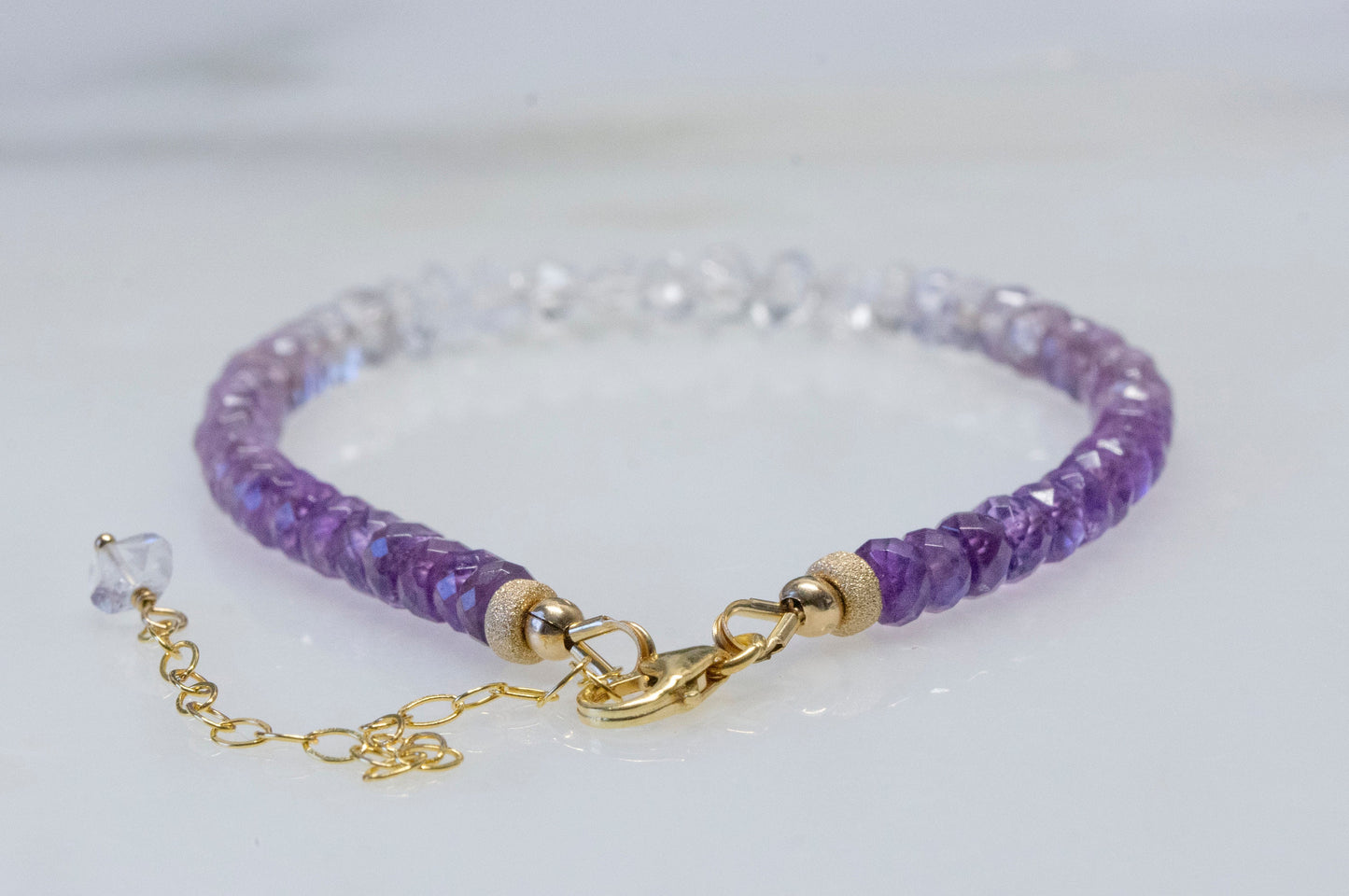 Ombre amethyst and Herkimer diamond bracelet
