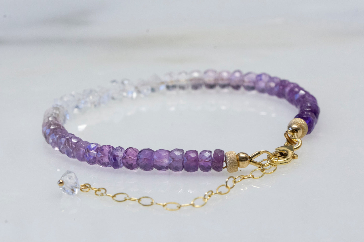 Ombre amethyst and Herkimer diamond bracelet