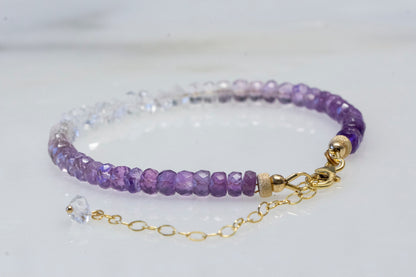 Ombre amethyst and Herkimer diamond bracelet