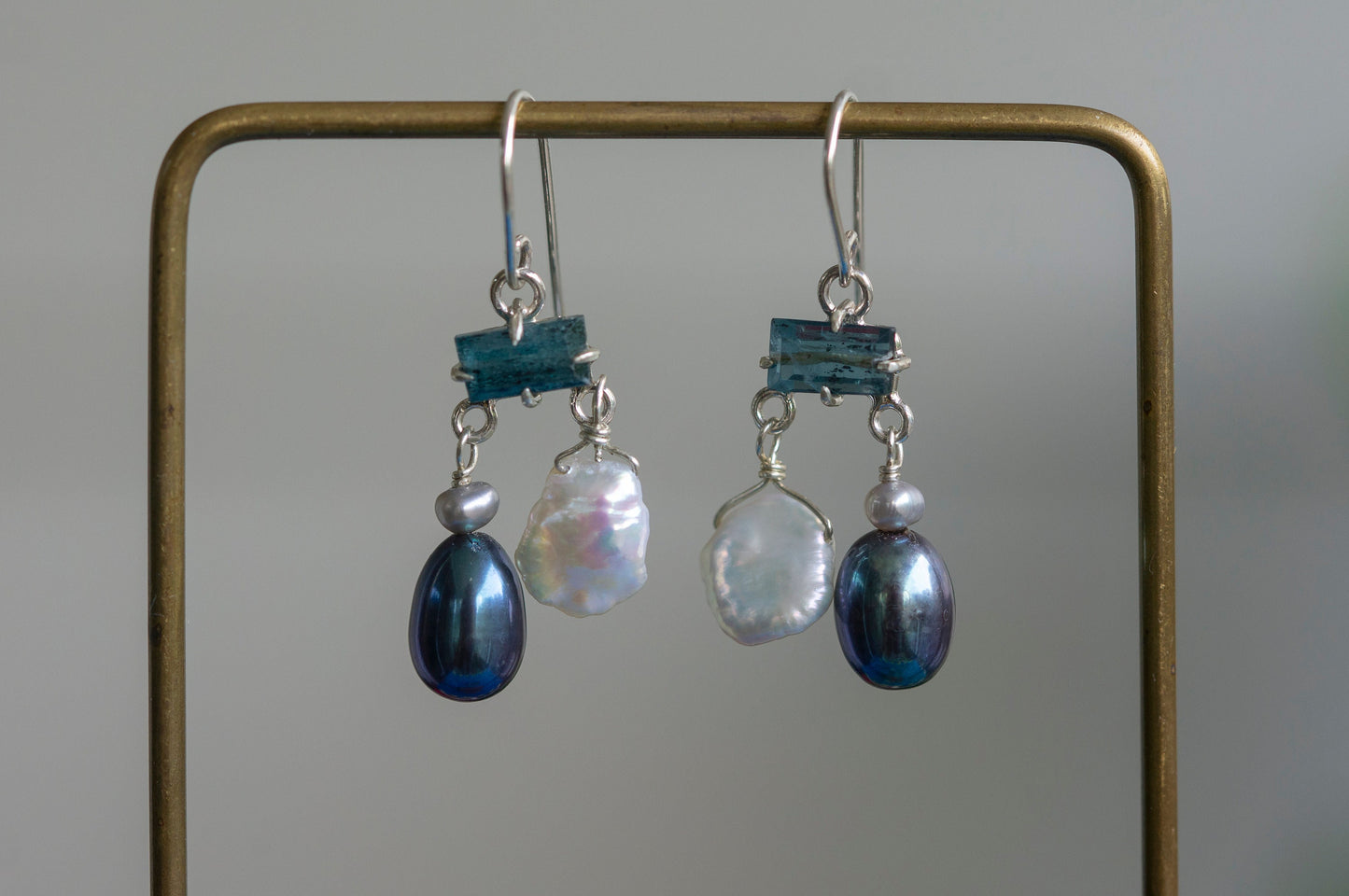 Sterling silver pearl mobile earrings