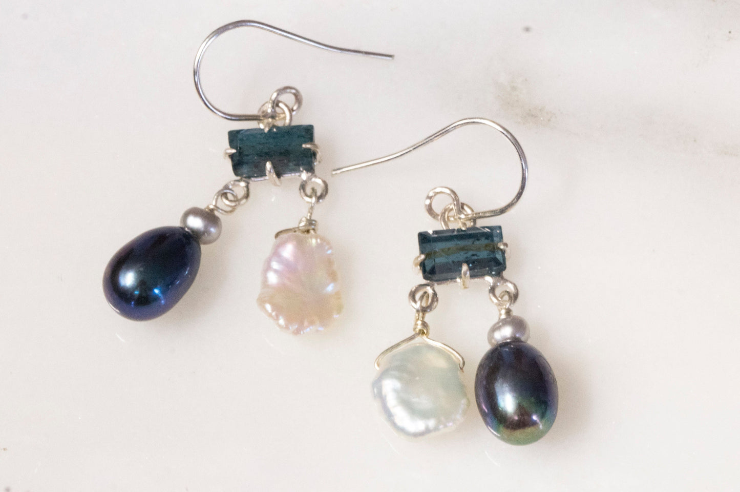 Sterling silver pearl mobile earrings
