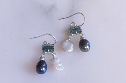 Sterling silver pearl mobile earrings