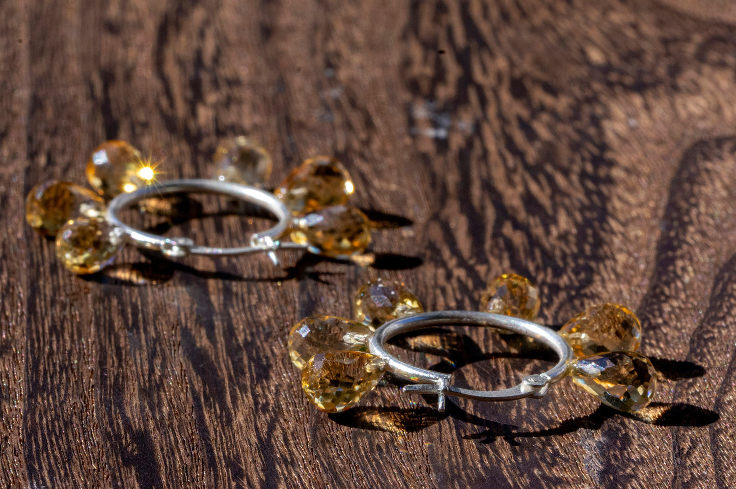 Citrine facet teardrop hoop earrings