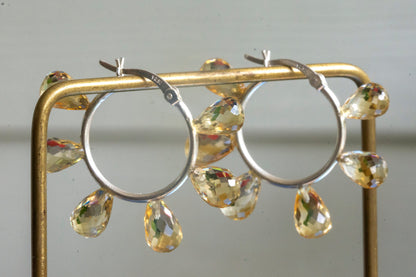 Citrine facet teardrop hoop earrings