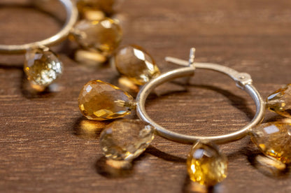 Citrine facet teardrop hoop earrings