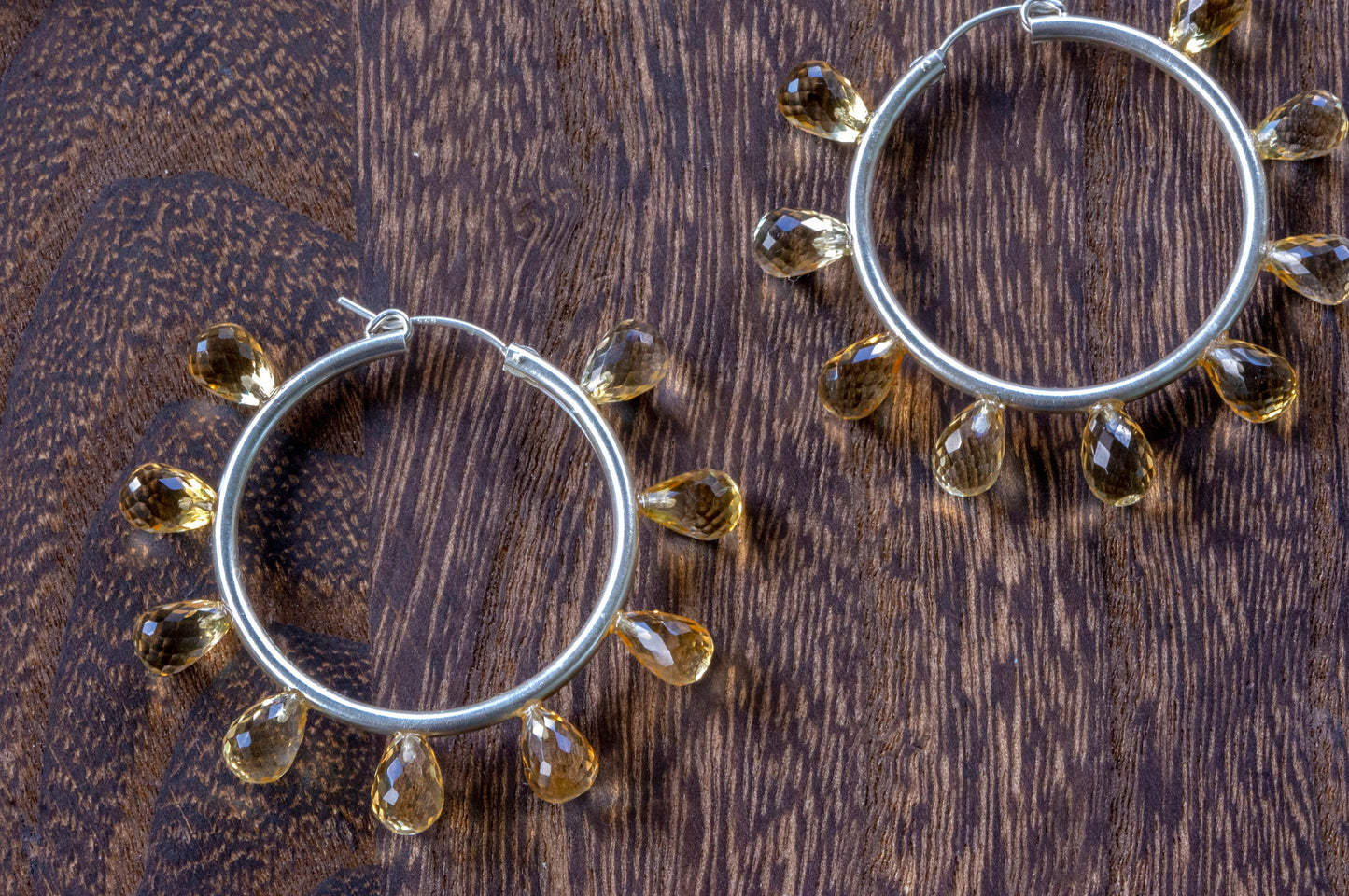 Large citrine facet teardrop hoop earrings