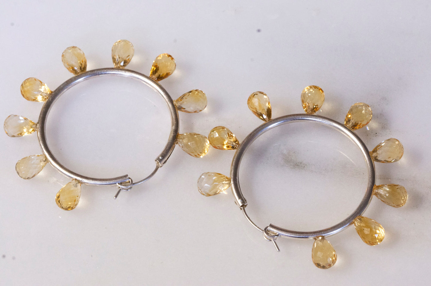 Large citrine facet teardrop hoop earrings