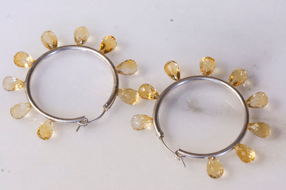 Large citrine facet teardrop hoop earrings
