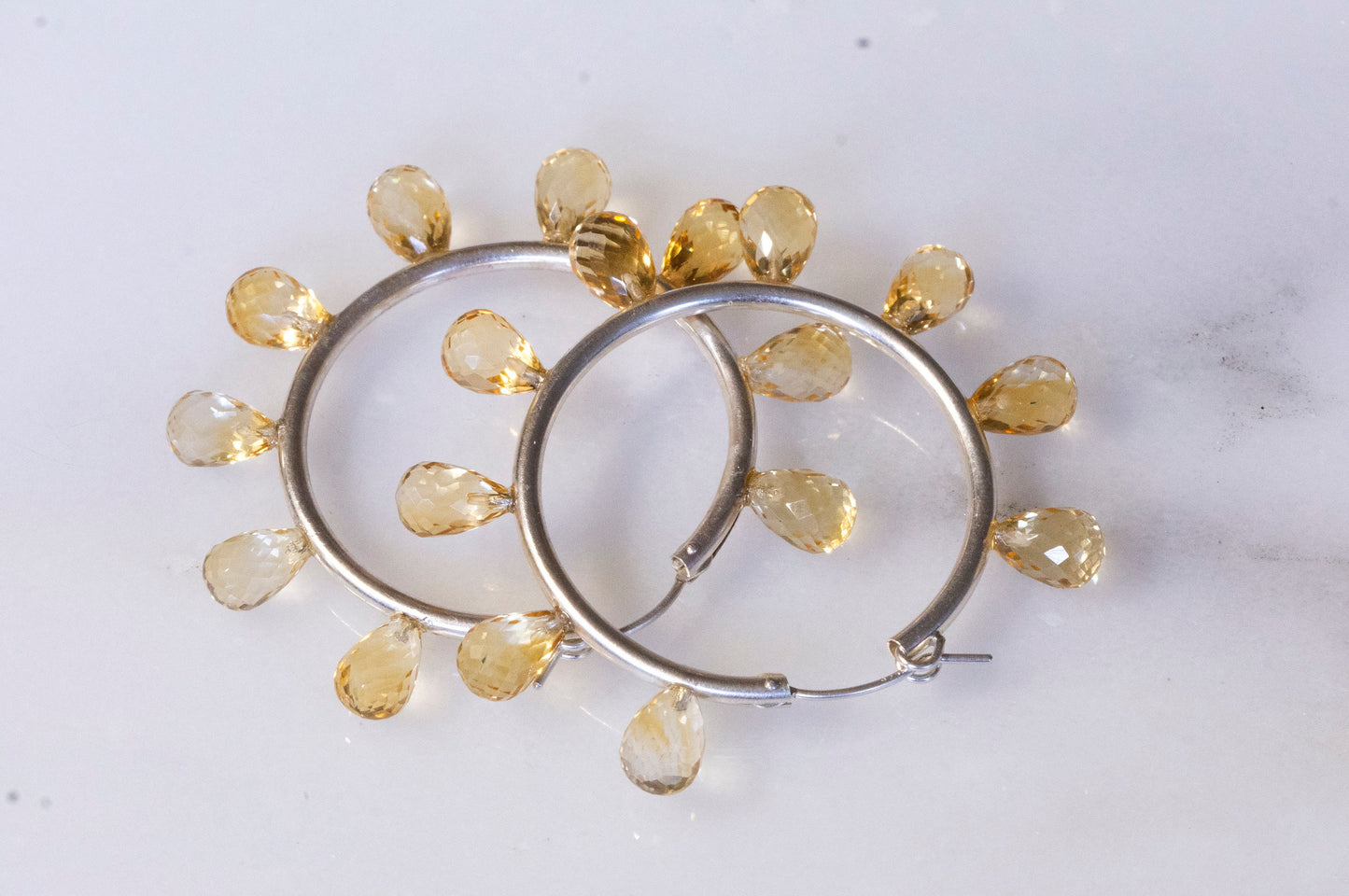Large citrine facet teardrop hoop earrings
