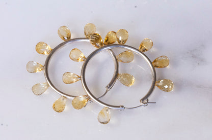 Large citrine facet teardrop hoop earrings