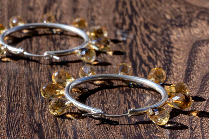 Large citrine facet teardrop hoop earrings