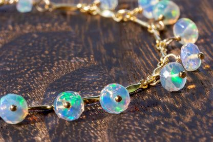 Opal dangle gold filled bracelet, October birth stone