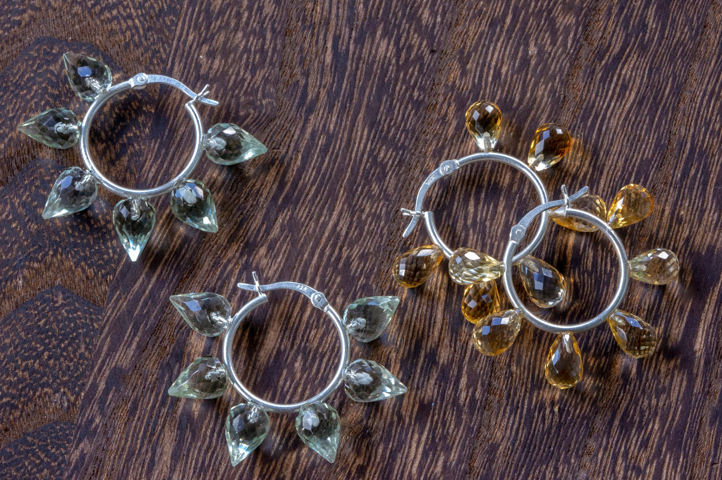 Citrine facet teardrop hoop earrings