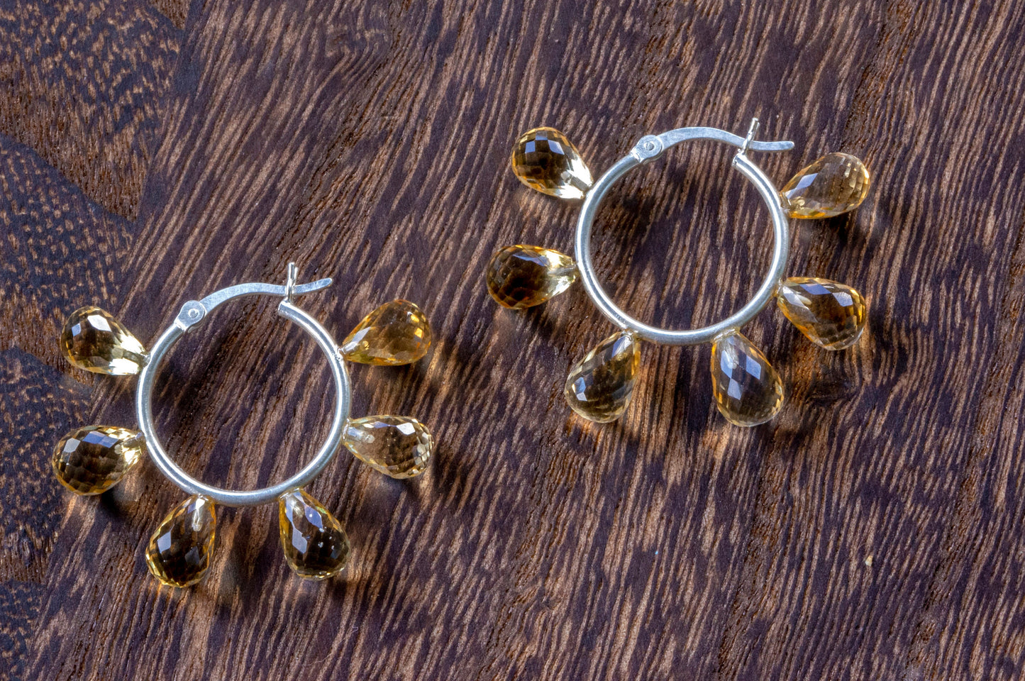 Citrine facet teardrop hoop earrings