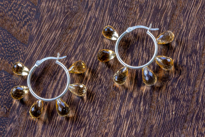 Citrine facet teardrop hoop earrings