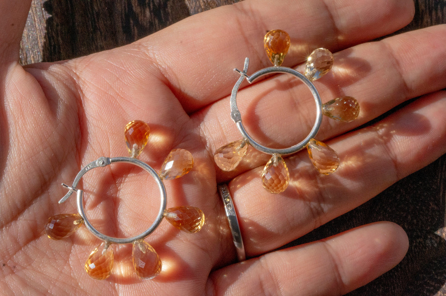 Citrine facet teardrop hoop earrings