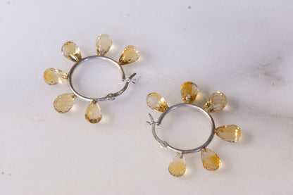 Citrine facet teardrop hoop earrings