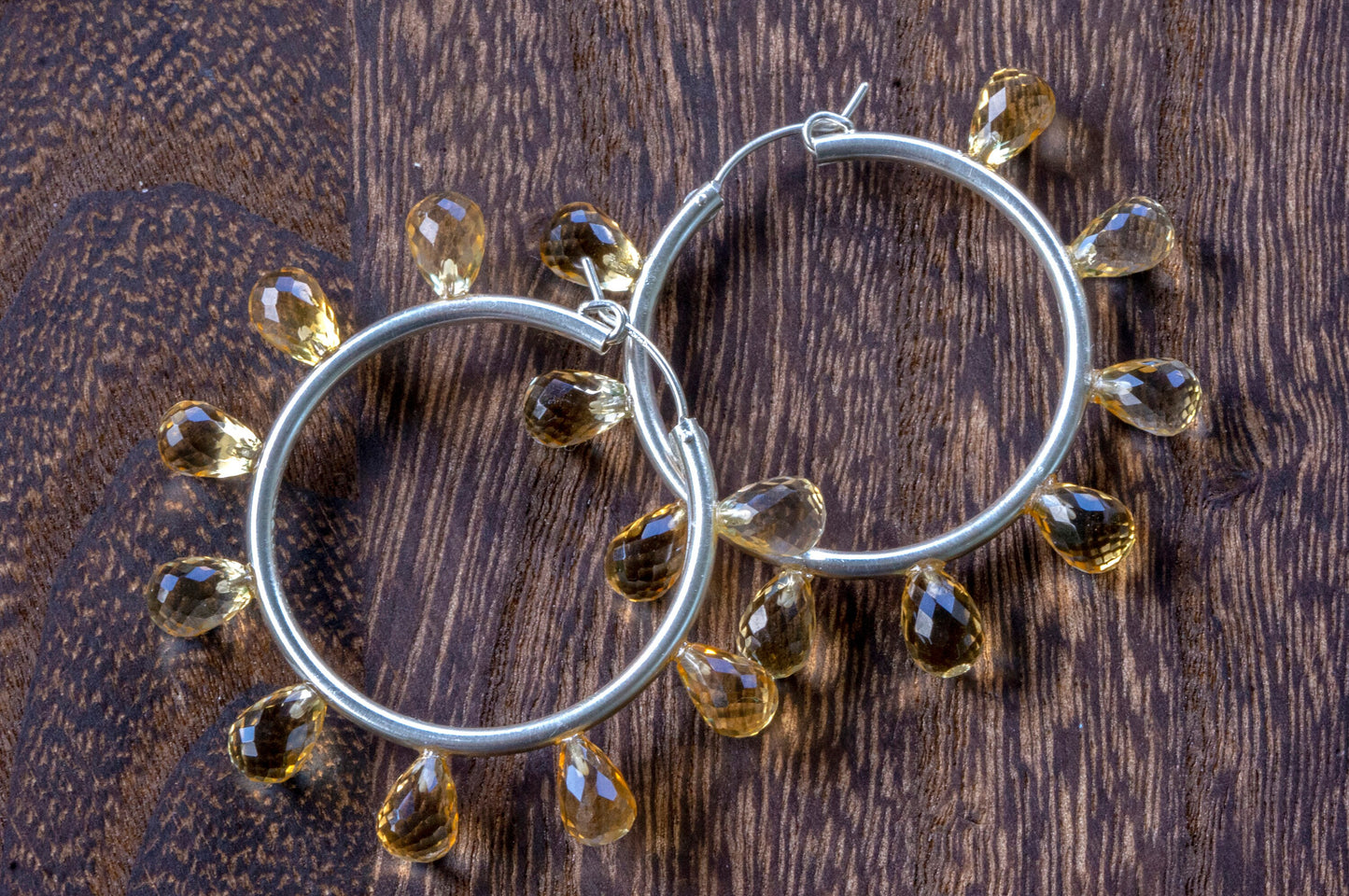 Large citrine facet teardrop hoop earrings