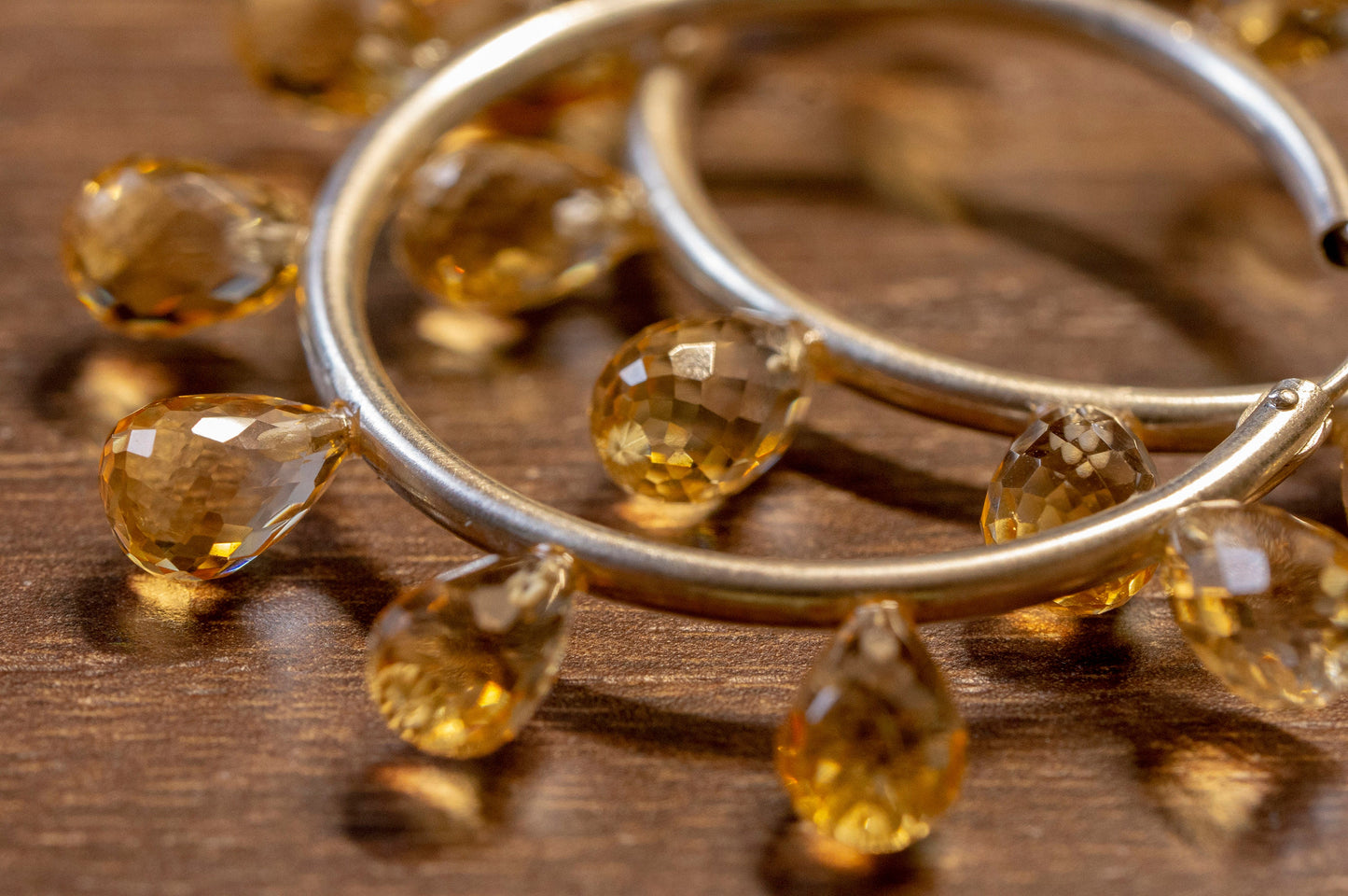 Large citrine facet teardrop hoop earrings